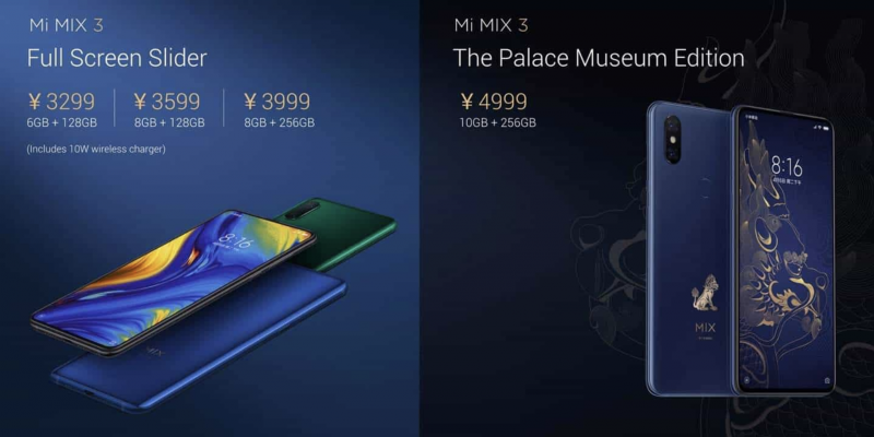 Xiaomi Mi MIX 3:n versiot.
