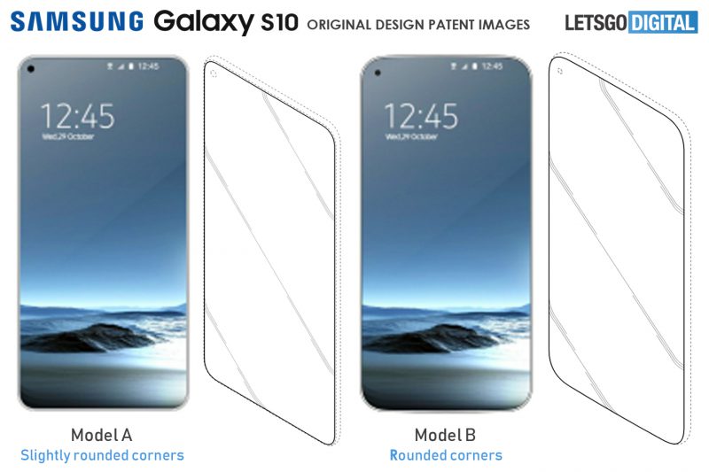 Samsungin Infinity-O-näyttöratkaisua muistuttavia kuvia patenttihakemuksesta. Tällaista odotetaan Galaxy S10 -malleihin.
