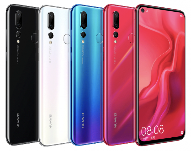 Huawei Nova 4:n neljä värivaihtoehtoa.