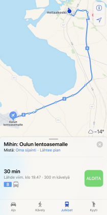 Applen Kartat-sovellus sisältää nyt julkisen liikenteen tiedot myös monissa suomalaiskaupungeissa.