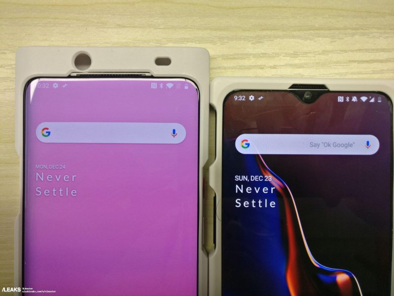 Kuvassa vasemmalla väitetty uusi OnePlus-puhelin, oikealla OnePlus 6T.