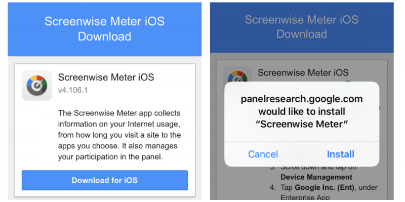 Google rikkoi Applen sääntöjä Screenwise Meter -sovelluksensa jakelussa.