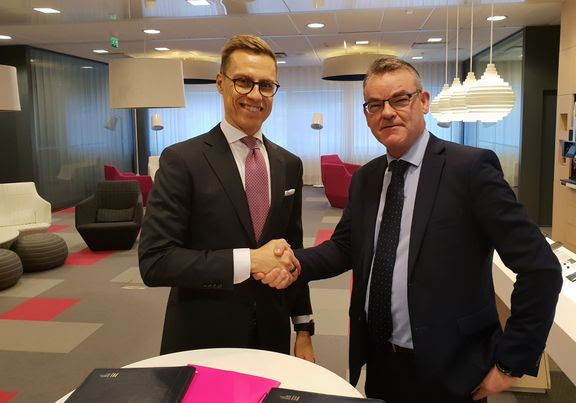 Euroopan investointipankin varapääjohtaja Alexander Stubb ja DNA:n toimitusjohtaja Jukka Leinonen.