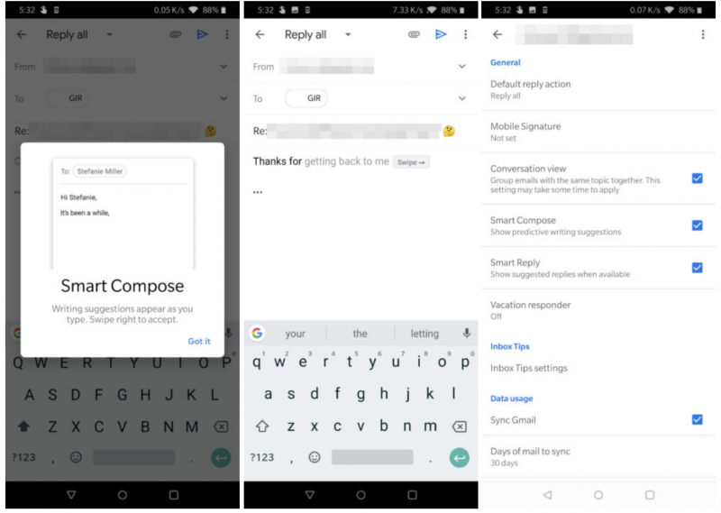Smart Compose Gmail-sovelluksessa. Kuvat: Android Police.
