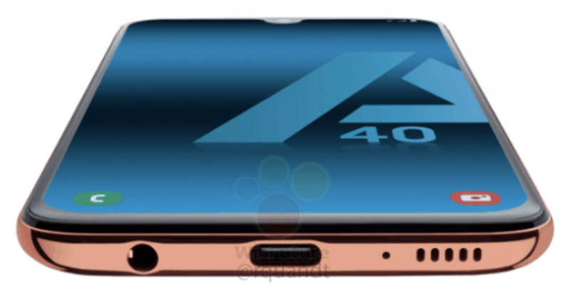 Galaxy A40:n pohjasta löytyvät USB-C ja 3,5 mm -liitännät.