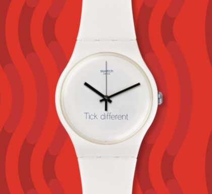 Swatch on käyttänyt Tick Different -lausetta myös kellotauluissaan.