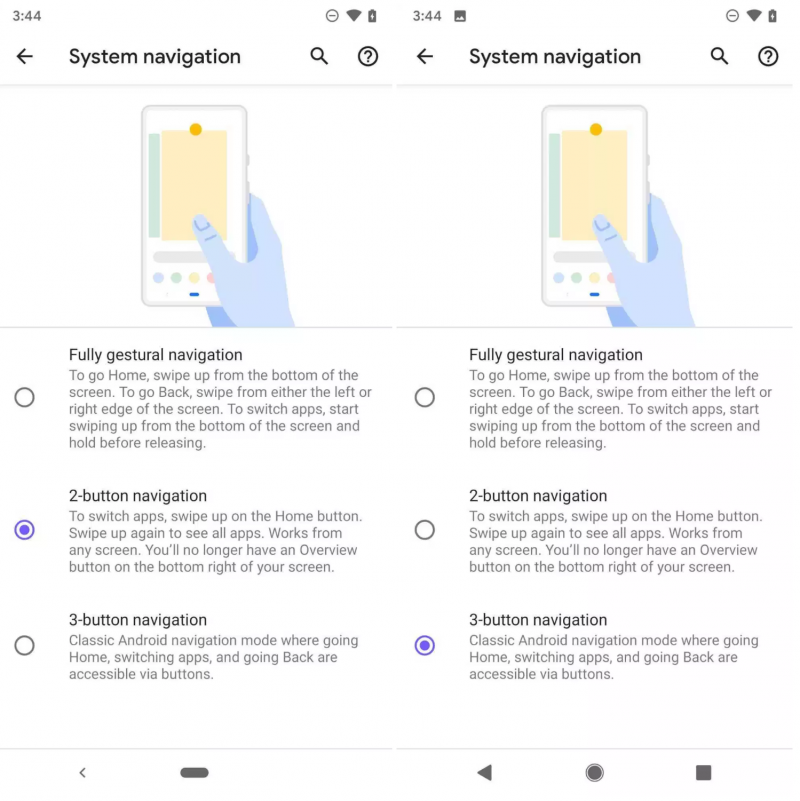 Android Q:n kolmas testijulkaisu tarjoaa kolme vaihtoehtoa navigointiin.