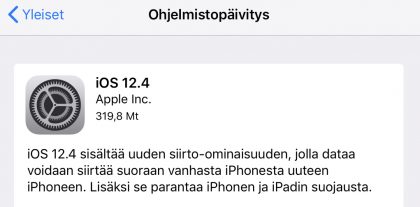 iOS 12.4 tuo muun muassa uuden tiedonsiirto-ominaisuuden.