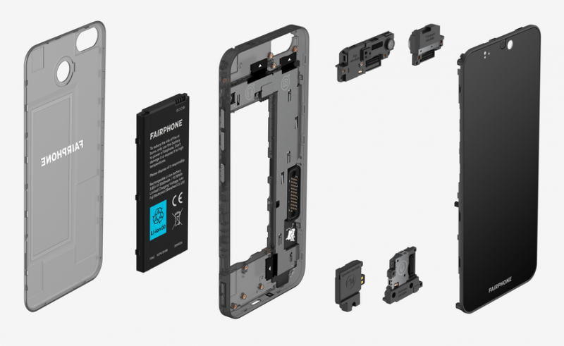 Fairphone 3:n modulaarinen rakenne helpottaa osien vaihtamista uusiin.
