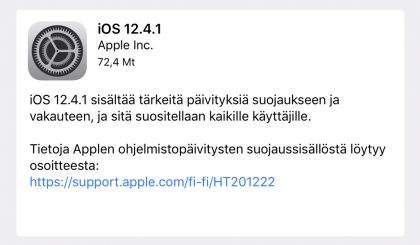 iOS 12.4.1 on nyt ladattavissa.