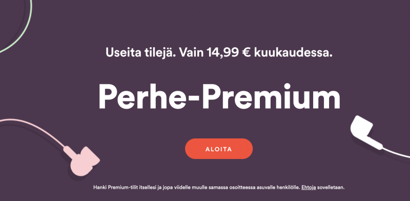 Spotifyn Perhe-Premiumin hinta voi nousta nykyisestä 14,99 eurosta.