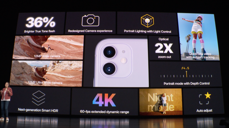 iPhone 11:ssä on kaksi takakameraa, pääkamera ja ultralaajakulmakamera.