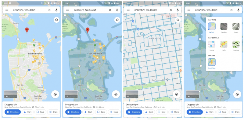 Google Mapsin Street View'n saatavuuden osoittava karttanäkymä helpottaa käyttöä. Kuvat: 9to5Google.