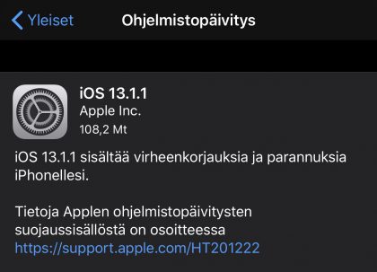 iOS 13.1.1 sisältää useita korjauksia.