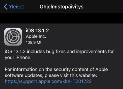 iOS 13.1.2 on nyt julkaistu.