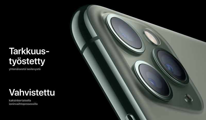 iPhone 11 -malleissa on käytössä Applen mukaan aiempaa kestävämpää lasia.