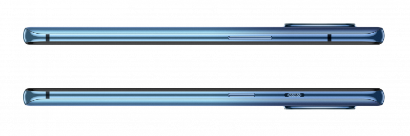 OnePlus 7T kyljiltä. Virtapainike, hiljennyskytkin ja äänenvoimakkuuspainikkeet kaikki tutuilla paikoillaan.