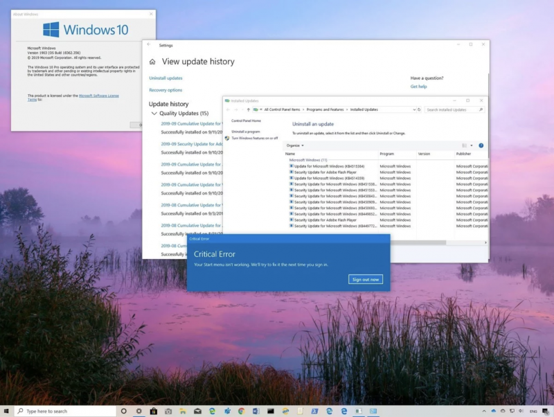 Käynnistä-valikko ei ongelman takia toimi kunnolla. Kuva: Windows Central.