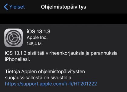 iOS 13.1.3 on nyt ladattavissa.
