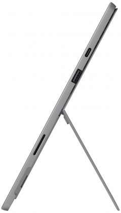Surface Pro 7 on varustettu edelleen seisontatuella. Kyljellä nyt uutuutena USB-C-liitäntä.