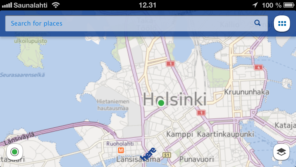 Nokian HERE Maps -sovellus iPhonessa