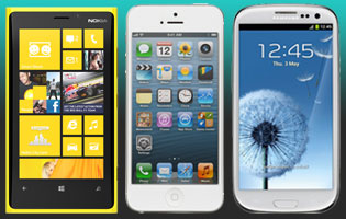 Nokia Lumia 920, Apple iPhone 5 ja Samsung Galaxy S III