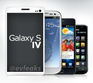 Samsung Galaxy S IV aiempien Galaxy S -mallien rinnalla @evleaksin kuvassa