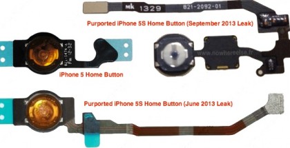 iPhone 5S:n kotinäppäimet - uusi ja aiempien prototyyppien NoWhereElse.fr:n kuvassa