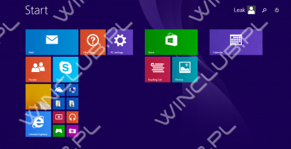 Windows 8.1 Update 1 Winclub.pl:n aiemmin julkaisemassa kuvassa. Kuvassa uutena asiana näkyvät oikeassa yläkulmassa haku- ja sammuta-painikkeet.