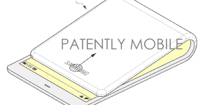 Kuva Samsungin patenttihakemuksesta taipuvalla näytöllä varustetulle puhelimelle.