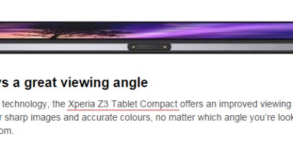 Xperia Z3 Tablet Compact mainittuna Xperia Z2 Tablet -sivustolla