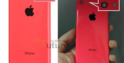 Vuotokuvassa iPhone 5C:n takakuori sekä väitetty 6C:n kuori.