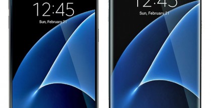 Galaxy S7 (vasemmalla) ja Galaxy S7 edge aiemmassa kuvassa