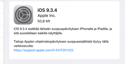 iOS 9.3.4 -päivitys.