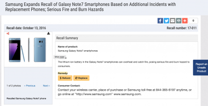 CPSC ilmoittaa uudesta Galaxy Note7 -takaisinkutsusta.