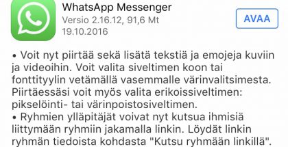 WhatsApp päivittyi iPhoneilla.