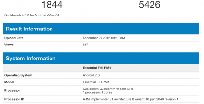 Essential FIH-PM1 GeekBench-testissä.