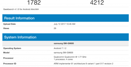 Samsung SM-G9600 GeekBenchissä.