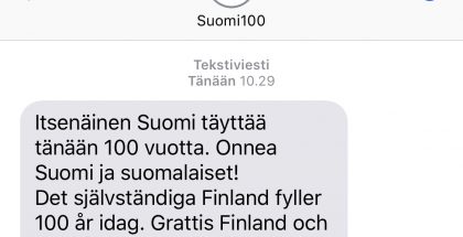 Tällainen Suomi 100 -onnitteluviesti oli.