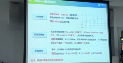 Kuva väitetysti China Mobilen esityksestä uusista iPhoneista.