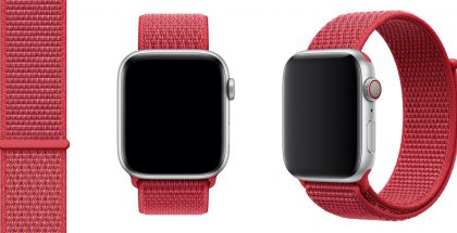 Aiempi punainen PRODUCT(RED) Sport Loop -ranneke Apple Watchille.