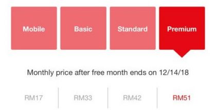 Netflixin tilausvaihtoehdot Malesiassa. Kokeilussa edullisempi Mobile-tilausvaihtoehto.