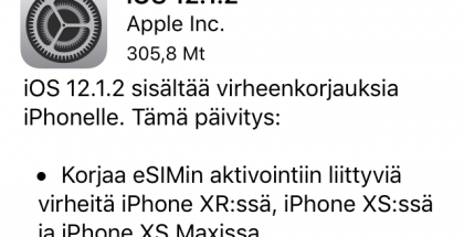 iOS 12.1.2 -päivityksen tiedot.