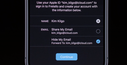 Apple-tilin avulla kirjautumisessa voi piilottaa oikean sähköpostiosoitteensa palveluilta, joihin rekisteröidytään.