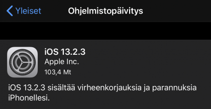 iOS 13.2.3 on ladattavissa iPhoneille.