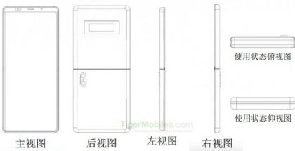 Xiaomin patentti taittuvanäyttöisestä simpukkapuhelimesta. Kuva: TigerMobiles.