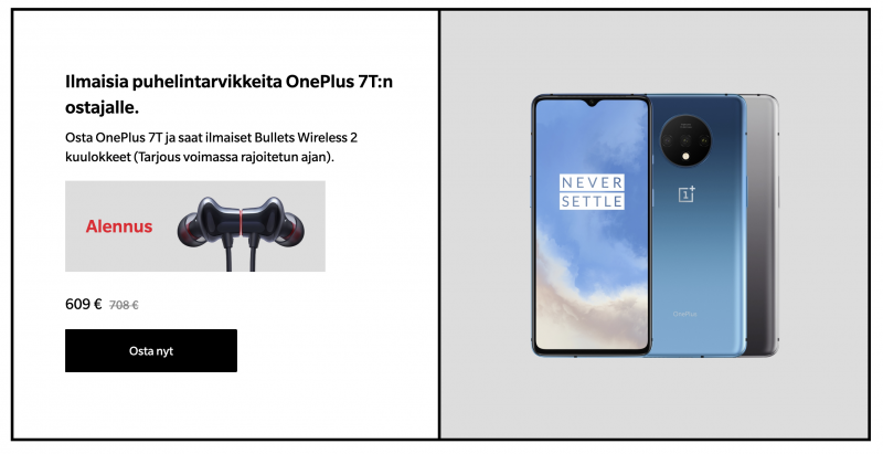 OnePlus 7T:n ja 7T Pron ostajat saavat kaupan päälle Bullets Wireless 2 -kuulokkeet.