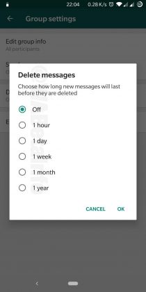 WhatsApp testaa jo viestien poistoa niiden vanhentuessa. Kuva: WABetaInfo.