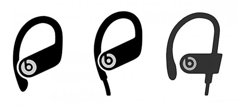 Keskellä mahdollinen uusi Powerbeats 4 -kuuloke. Vasemmalla Powerbeats Pro, oikealla Powerbeats 3. Kuva: MacRumors.