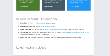 Googlelta lipsahti jo maininta Android 11 Developer Preview'stä. Kuva: Android Police.
